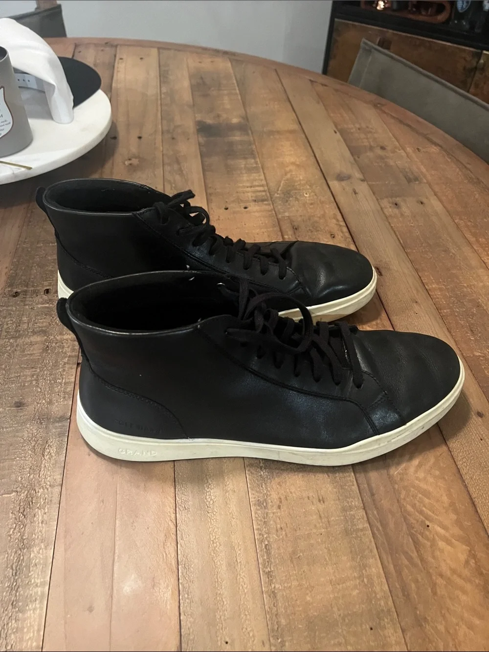 Cole Haan Black Leather High-Top Sneakers with Cream Sole